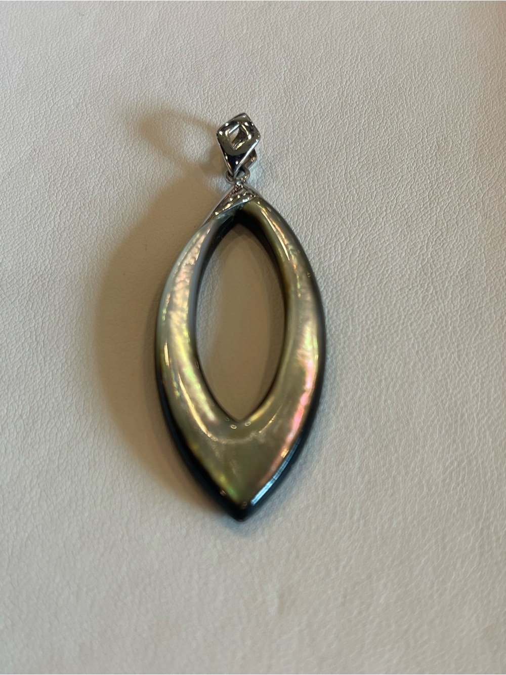 Na Hoku Sterling Silver Tahitian Black Mother-of-Pearl Marquise Pendant Necklace